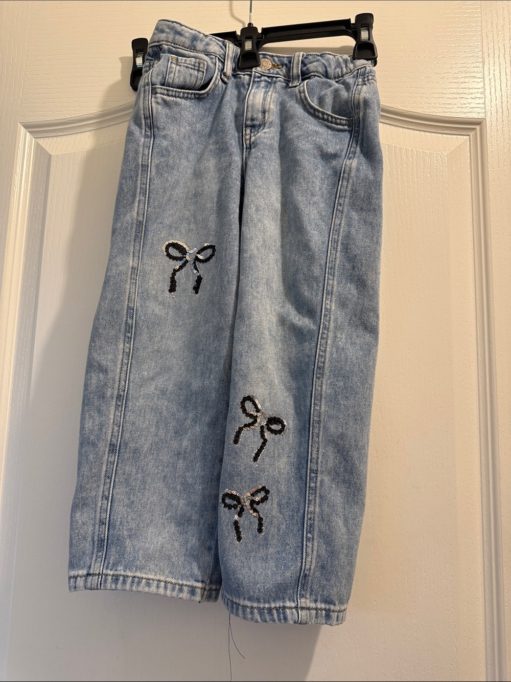Cat & Jack Light Blue Denim Jeans with Black Sequin Bows